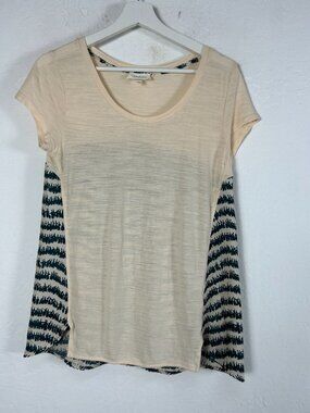 Anthropologie Deletta Womens Mixed Media T-Shirt Medium Beige Short Sleeve NWOT